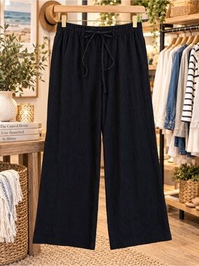 Multiples Black Wide-Leg Drawstring pants